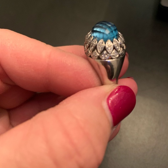 🌸HOST PICK🌸 14K white gold ring with 45 small Diamonds and blue topaz stone. - Picture 4 of 13